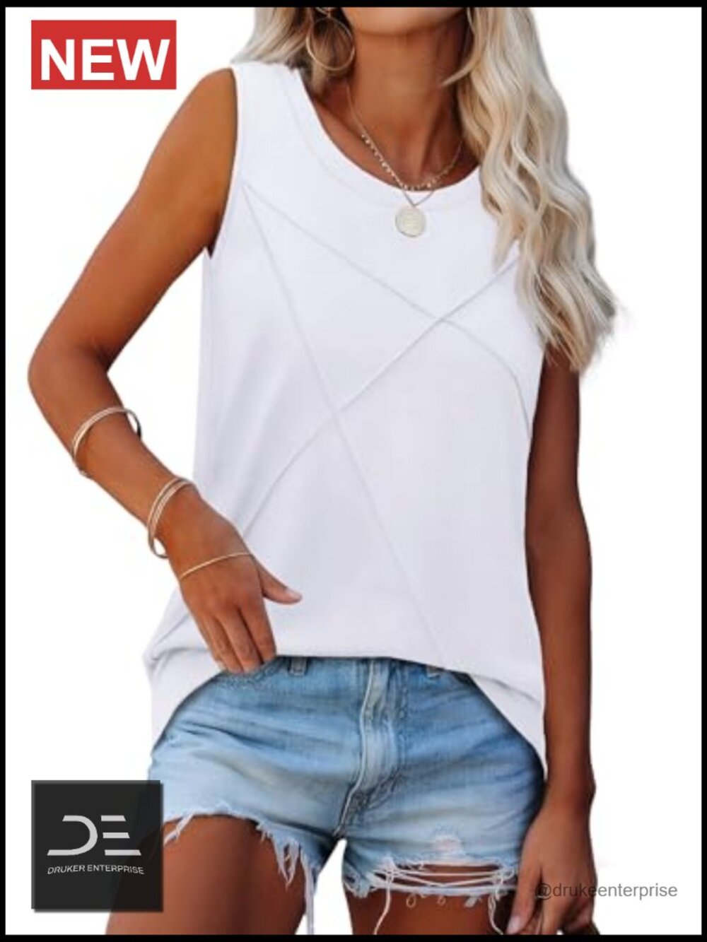 Sleeveless Crewneck Loose Fit Tank Top - Picture 2 of 6